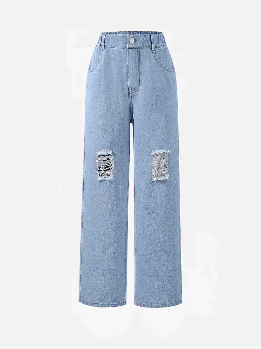 

Girl Jeans Directional Development Girls Ripped Jeans Fashionable Trendyy Versatile Four-Season Girls Straight Jeans