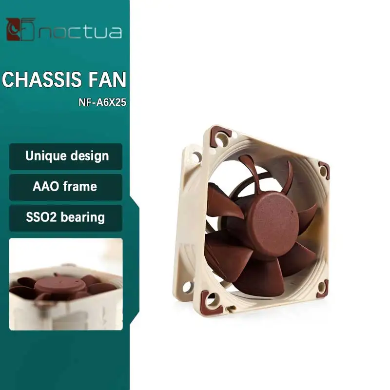 Noctua NF-A6X25 60x60x25mm 12V/5V 3pin/4pin PWM Intelligent Temperature Control SSO Magnetically Stable Bearing 6CM Fan