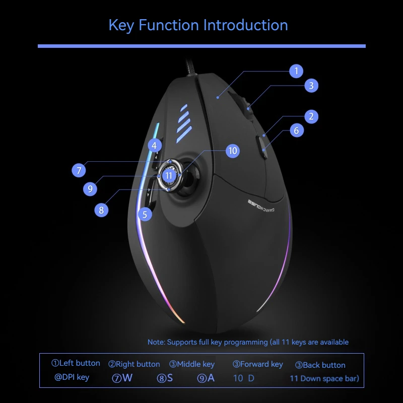 

11 Buttons USB Wired RGB Optical Remote Mouse Gamer Mice For Laptop PC C-18 Vertical Gaming Mouse 10000 DPI Programmable