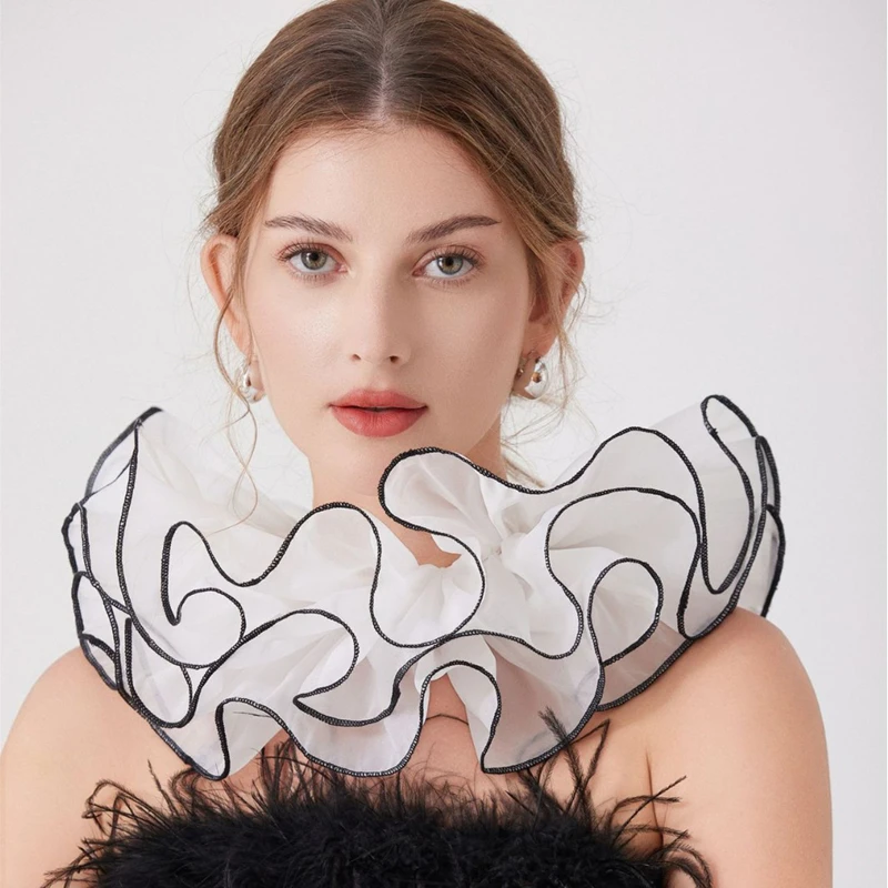 

Elegant Mesh Ruffle Layer Fake Collar Decoration Shawl Shirt Blouse Tulle Neck Decor Party Neckwear Cosplay Costume Accessories
