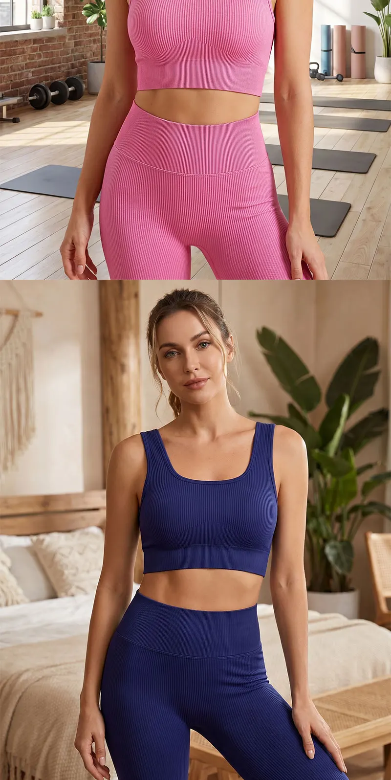 Nahtloses geripptes Crop-Tanktop für Damen, gepolsterter BH, quadratischer Ausschnitt, ärmellose Sportweste, hohe Dehnbarkeit, weich, atmungsaktiv, Fitness-Yoga-Top – Detail 5