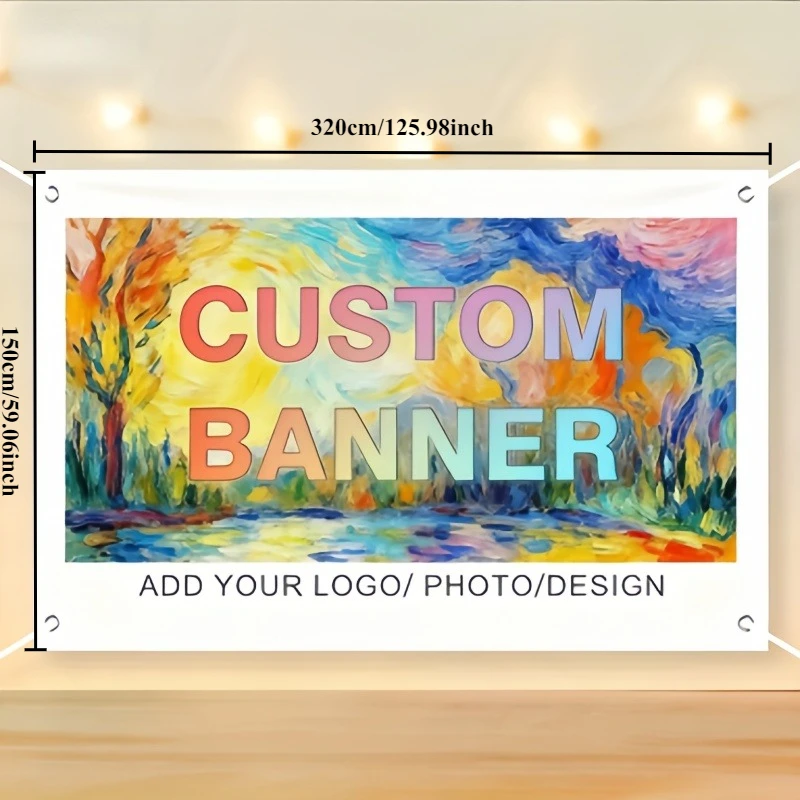 Banner foto personalizado y customizable, horizontal 2D con cuatro orificios pre-perforados - Bandera de porche  puerta de