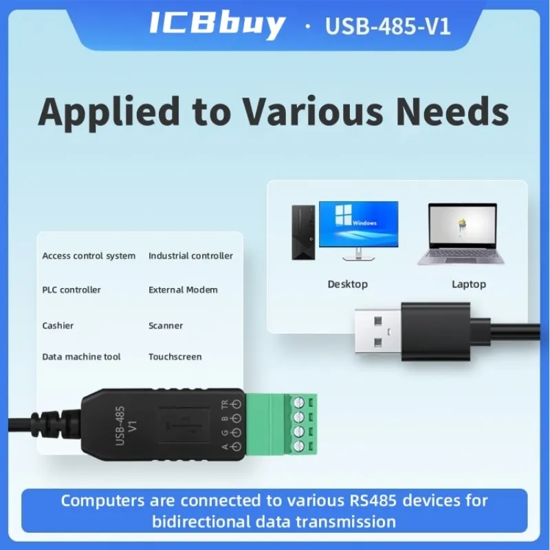 Módulo de comunicação PLC Serial Port Converter, Industrial Grade, USB para 485, CH340