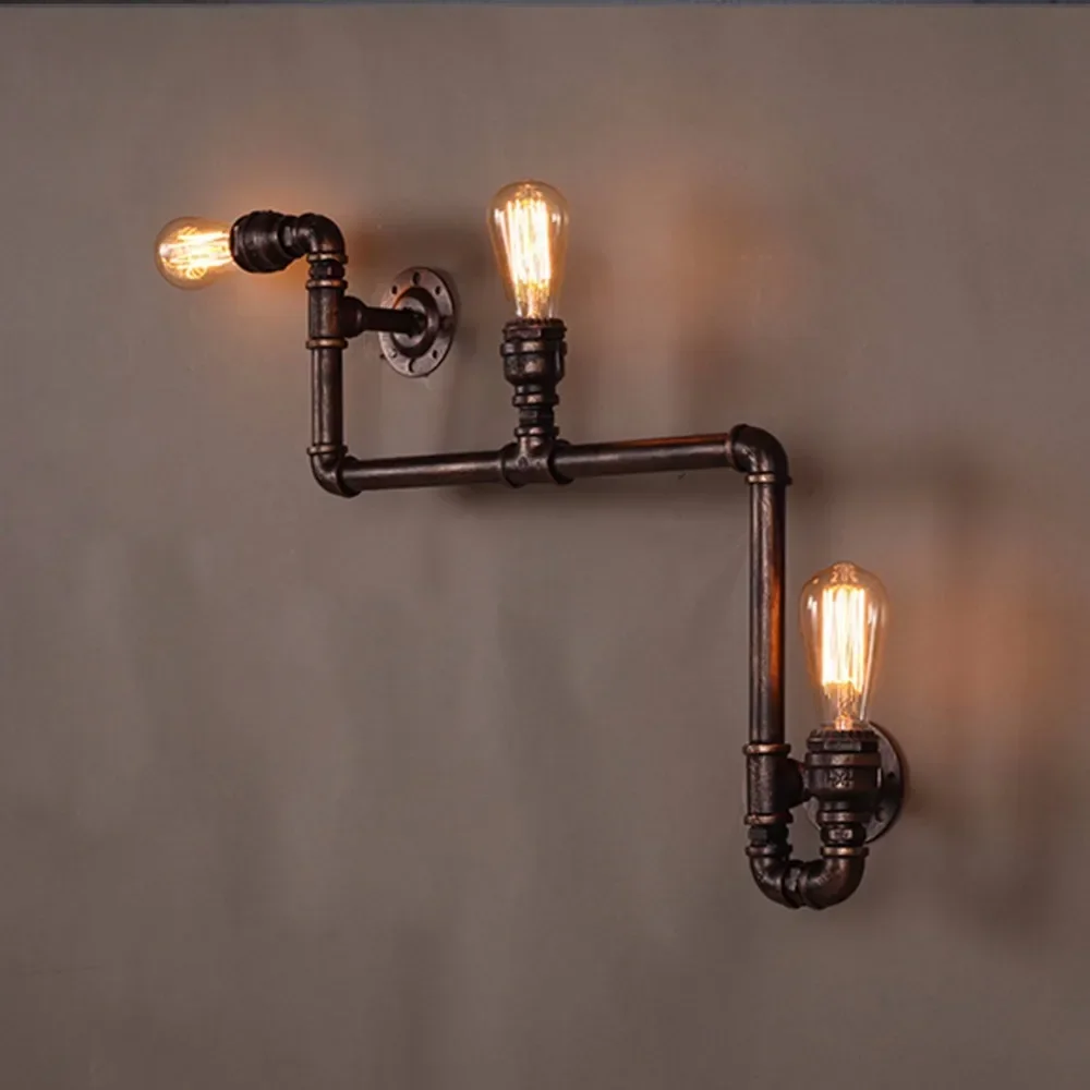 3 Head Loft Industrial Wall Lamp Antique E27 Edison Bulbs Vintage Water Pipe Wall Lamp For Living Room Home Lighting