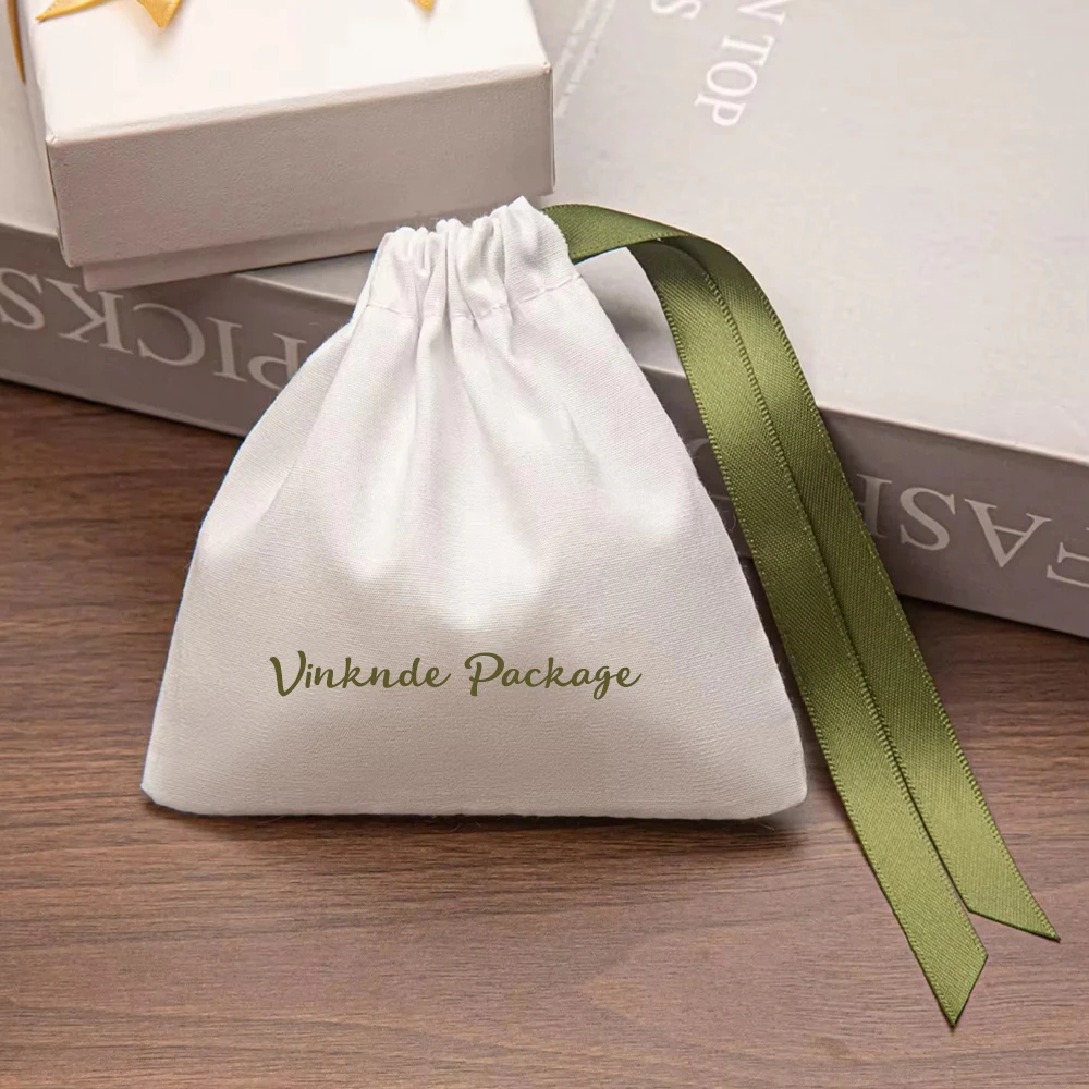 

50/100 шт. Персонализированные хлопковые мешочки для ювелирных изделий с логотипом, белые и черные, из муслина, на завязках, хол