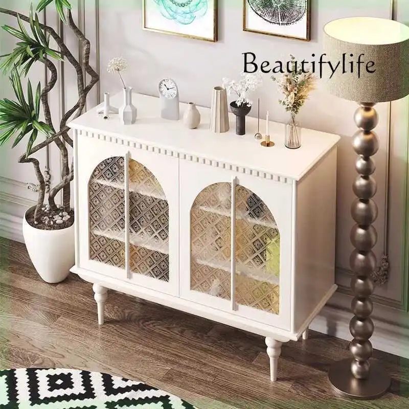 Francês retro madeira maciça armazenamento curio armário porta de vidro sala estar luz luxo estilo creme aparador armário