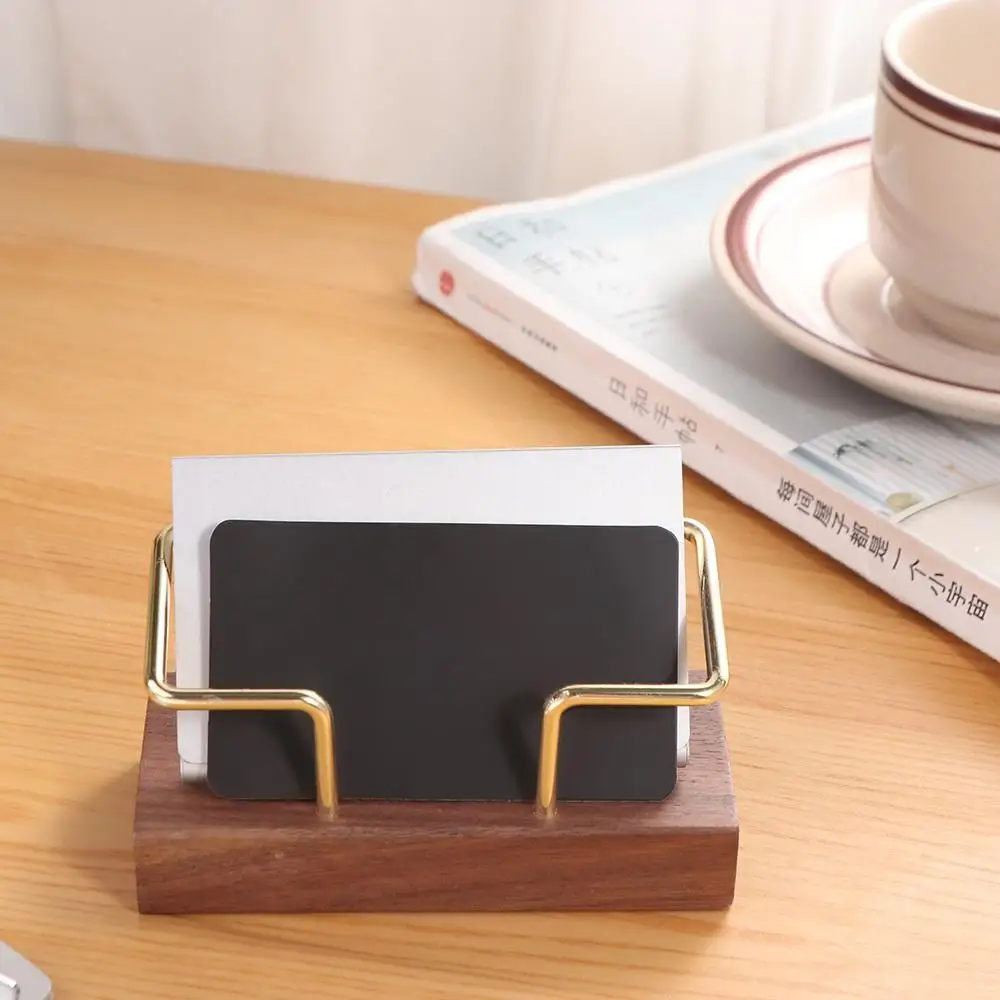 

Tabletop Shelf Business Card Holder Card Storage Beech Wood Cards Display Stand Metal Walnut Wood Card Organizer High-End