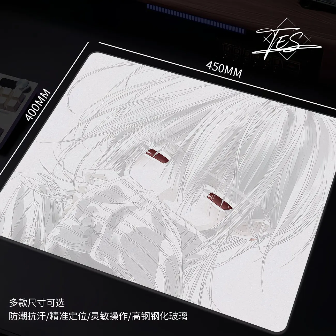 Cold Hearted White Haired Boy Glass Gaming Mouse Pad Smooth Frosted Tempered Hard Desk Mat FPS Office Customizable Accessories