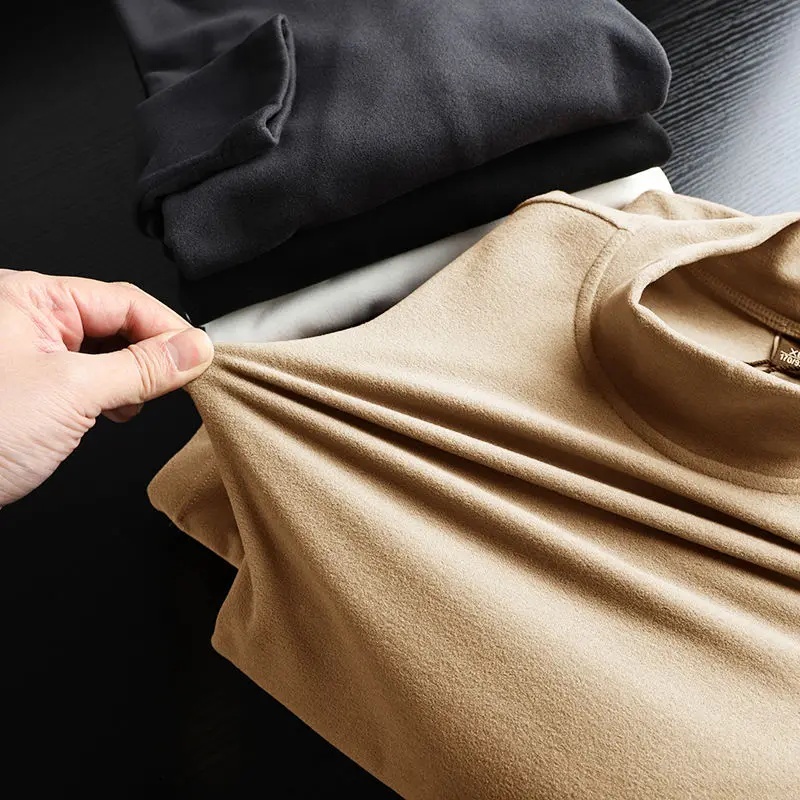 Men's Thermal Long Sleeve T-Shirt Mid-High Collar Warm Fleece-Lined Fit Casual Wear for Autumn Winter Thickened Underwear Tee