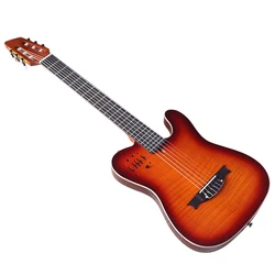 6 String Silent Classical Guitar 39 Inch Flame Maple Top Classic Guitar High Glossy Nylon Strings Sunburst Color