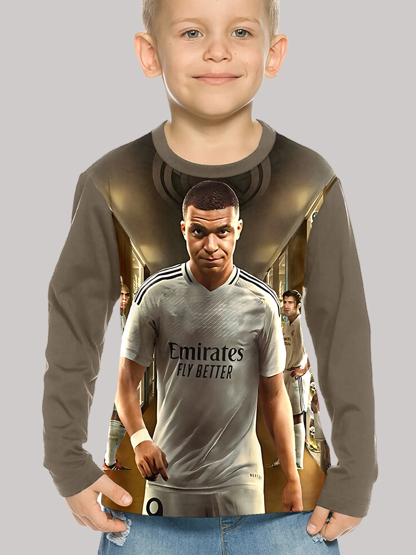 3D Print Children Football Star Kylians M-mbappes T-Shirt Long Sleeve Spring Fall Clothes Casual Round Neck Boys and Girls Tops