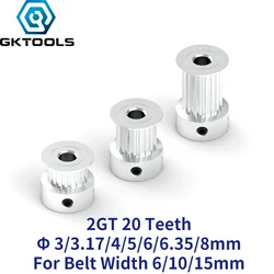 GKTOOLS piezas de impresora 3D, polea de sincronización GT2, 20 dientes, diámetro 3/3,17/4/5/6/6.35/8mm, ruedas síncronas, ancho 6/9/10/15mm, Correa