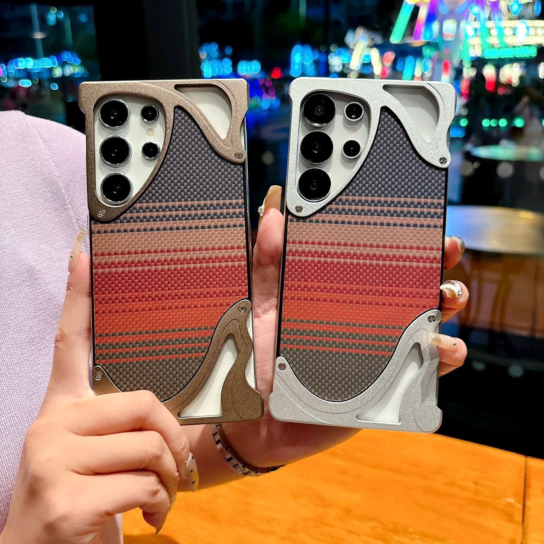 

Suitable For Samsung Galaxy S25 S23 S24 Ultra Gold Wire Silver Brocade Fiber Panel Cover Aluminum alloy Bumper Magnetic case