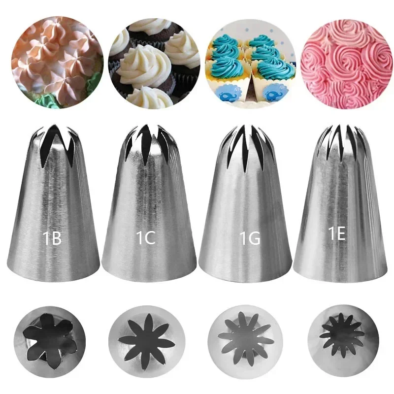 Large Icing Piping Nozzles For Confectionery Cake Tool Cookie Cupcake Piping Nozzle Stainless Steel Pastry Tips #1B#1C#1E#1G