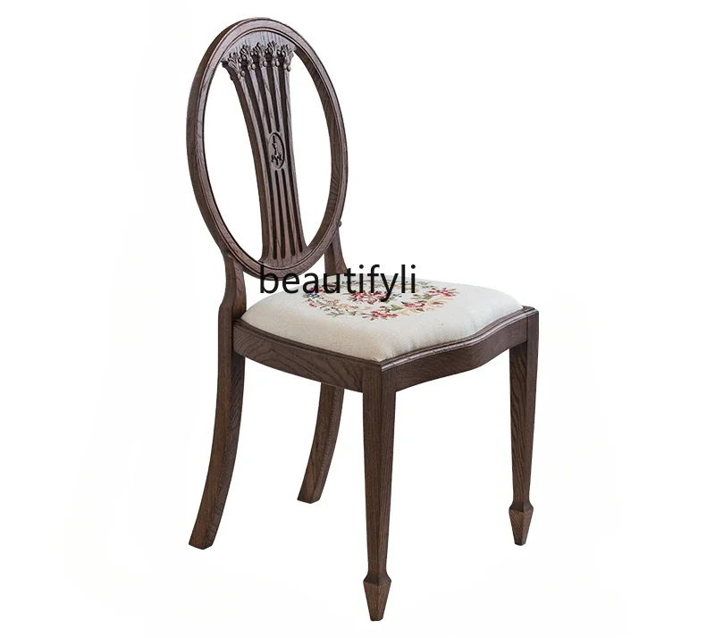 Retro home, ash wood back chair, bedroom dresser, dining chair, solid wood upholstered medieval seat