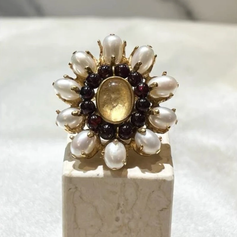 

Europe Classic Natural Pearl Crystal Stone Ring Earring Luxury Set Woman Top Quality Jewelry Trend