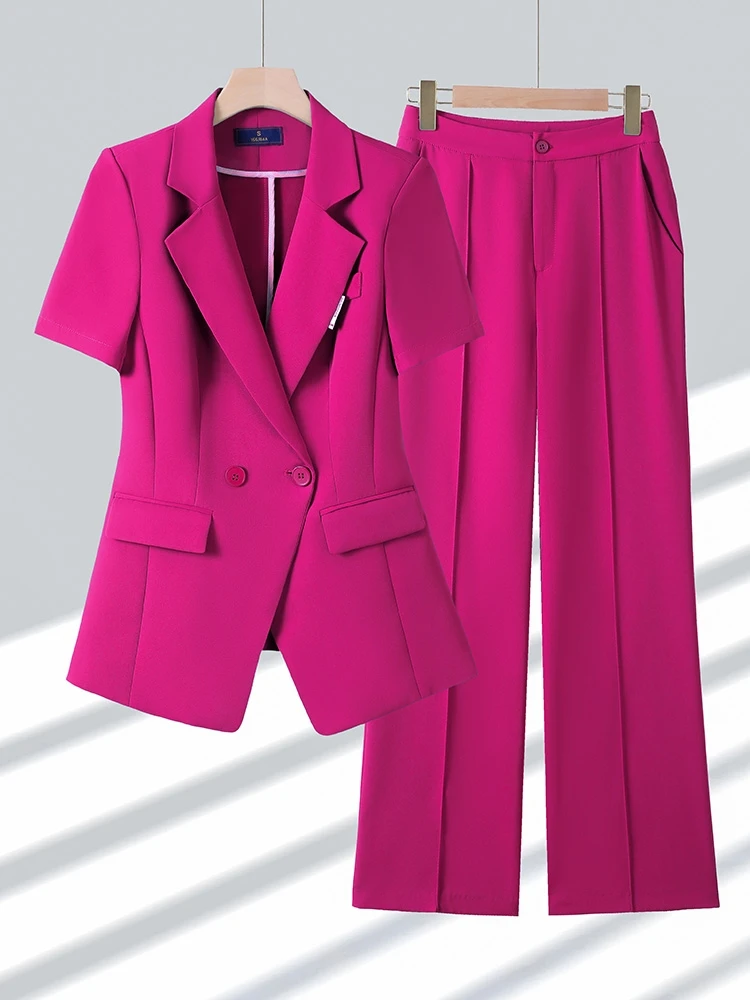 

Fashionable Short Sleeve Suit Set Women's Pink Colorway Summer 2024 New Style Professional Clothing plus Size Commute Polyest...