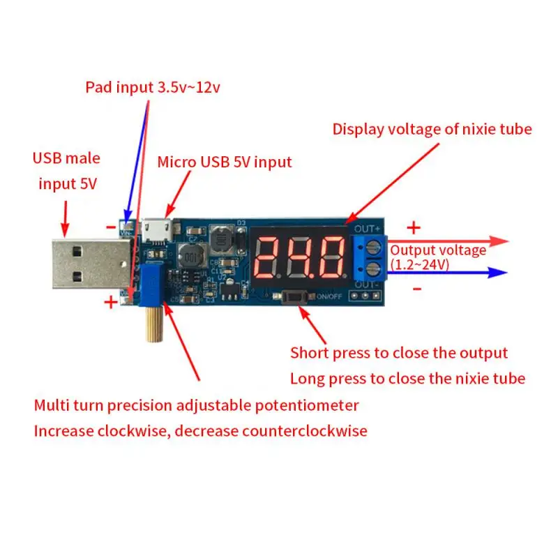 1~10PCS 5V to 3.5V / 12V USB Step UP / Down Power Supply Module Adjustable Boost Buck Converter Out DC 1.2V-24V