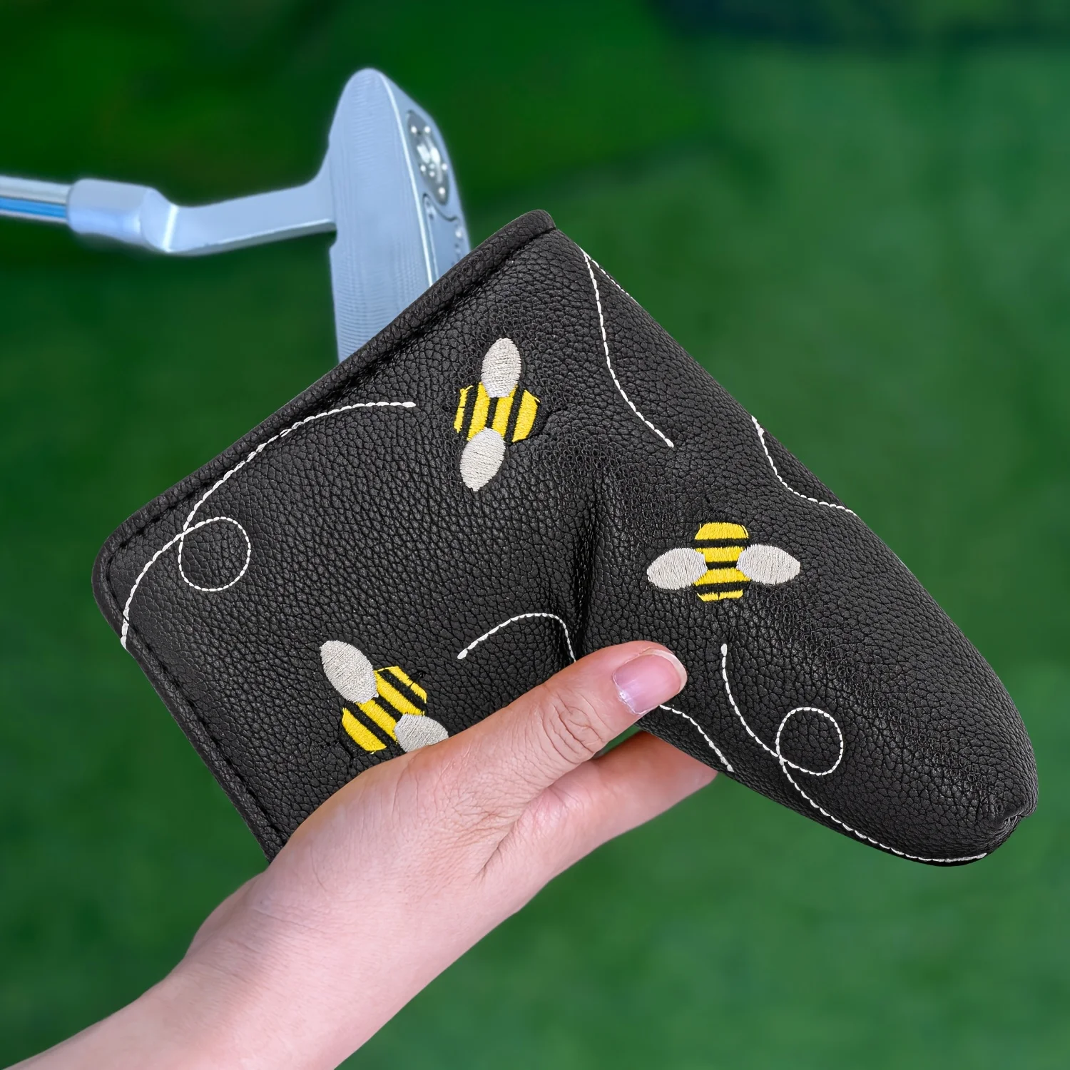 Little Bee Style And Crossbones Golf Putter Cover - Premium Blade Headcover with Soft Lining, Closure - Durable Golf Club image 4