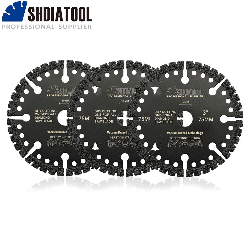 

SHDIATOOL 3pcs Diamond Saw Blade Set 3inch Cutting Disc Steel PVC Concrete Tile Metal Allpurpose Mini Grinder 75mm Cut Disc