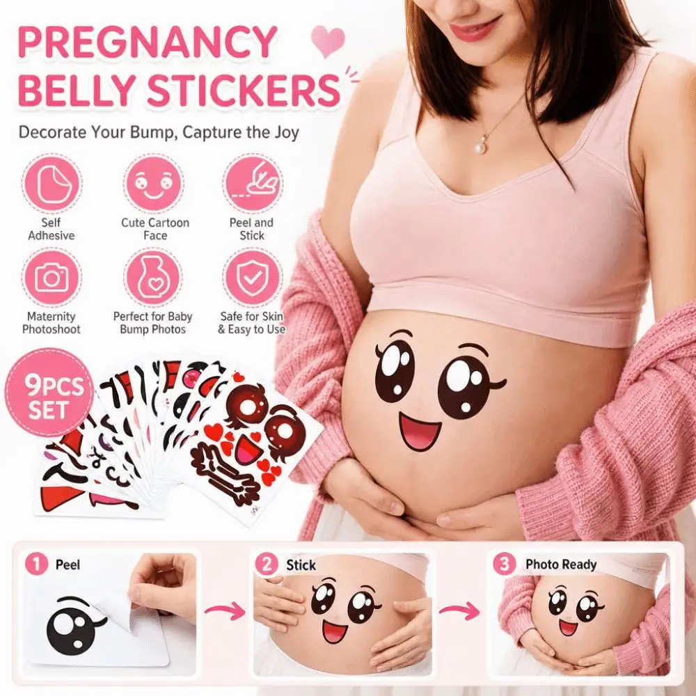 9PCS/Set Self Adhesive Pregnancy Belly Stickers Cartoon Face Pattern Cute Expressions Maternity Belly Stickers Multicolor