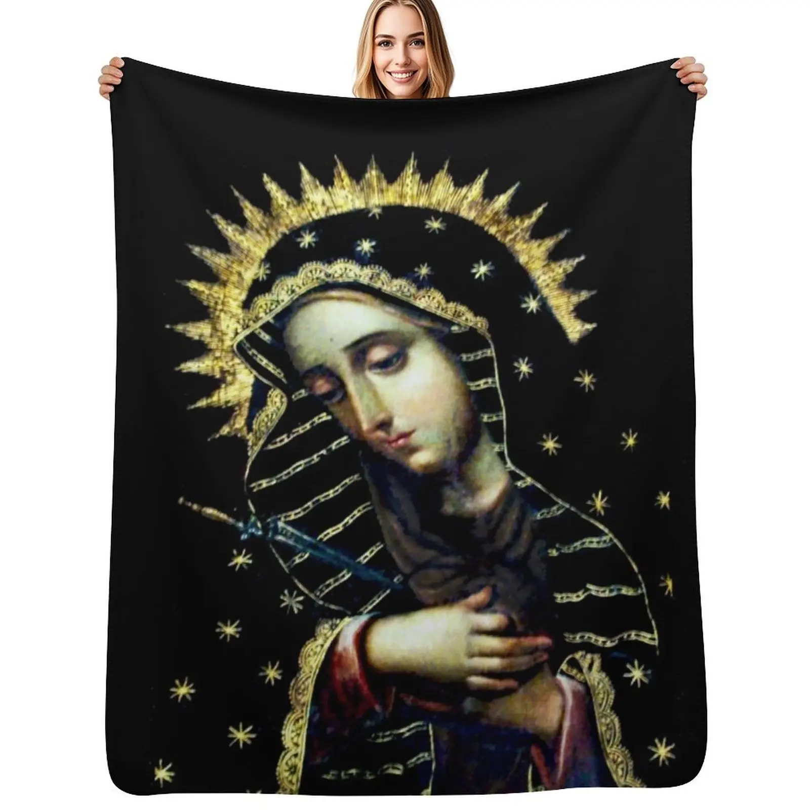 Virgin Mary Throw Blanket Decorative Sofa Vintage Warm Weighted Blankets