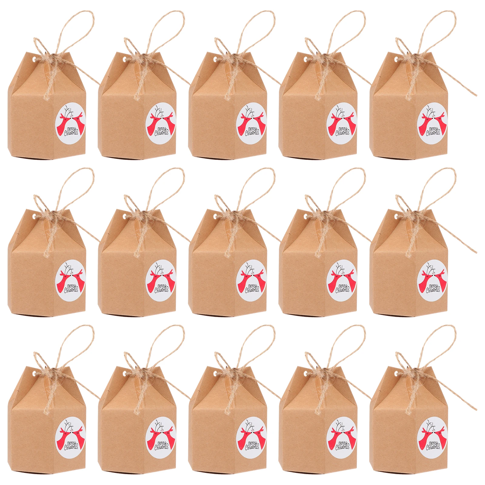 

50 Pcs Shopping Bag Christmas Hexagonal Box Hemp Rope Boxes for Candy Packaging