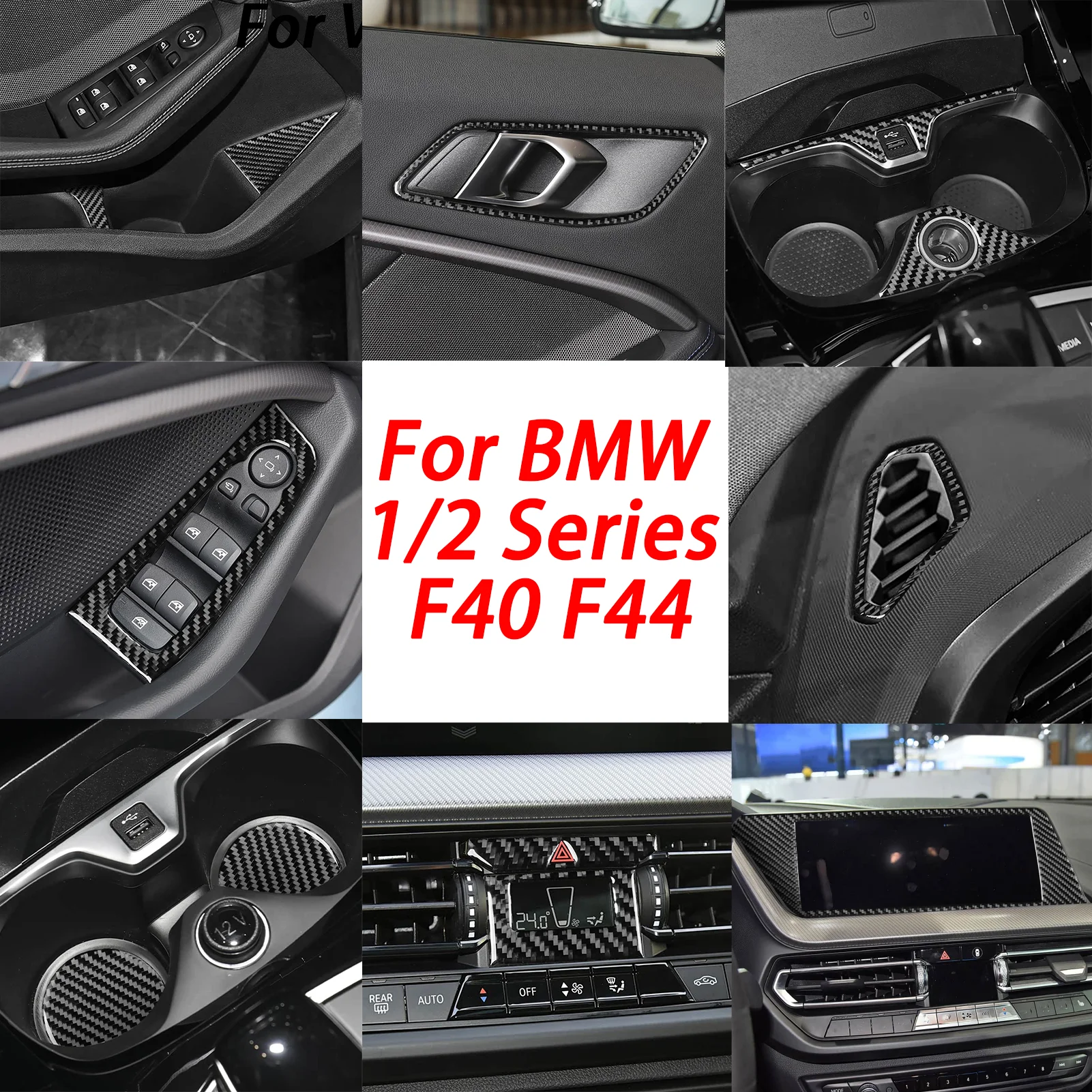 

Car Door Trim Air Vent Decorations Window Regulator Panel For BMW 1/2 Series F40 F44 2020-2024 Carbon Fiber Interior Sticker