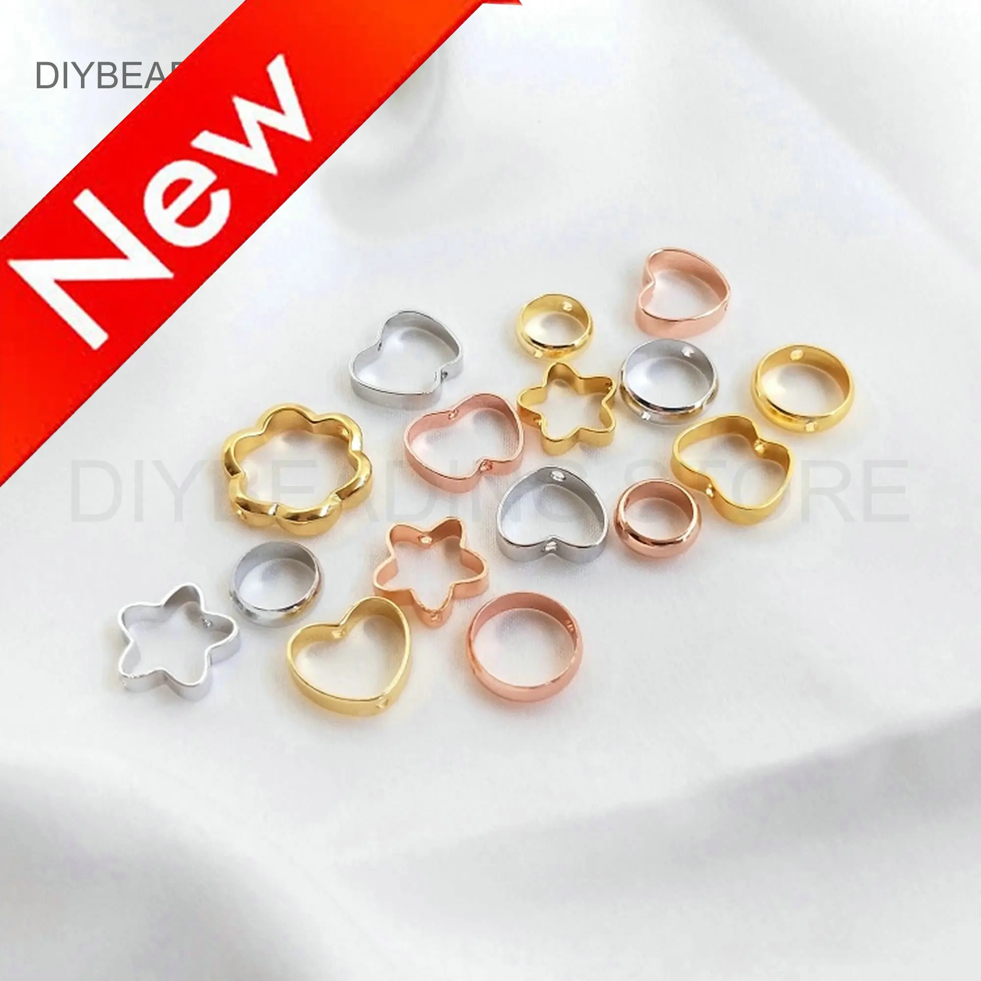 

Metal Connector Charms Lots Supply 18K Gold/White Gold/Rose Gold Plated Circle/Heart/Star Shape Beads Frame for 5/6/8mm Beads