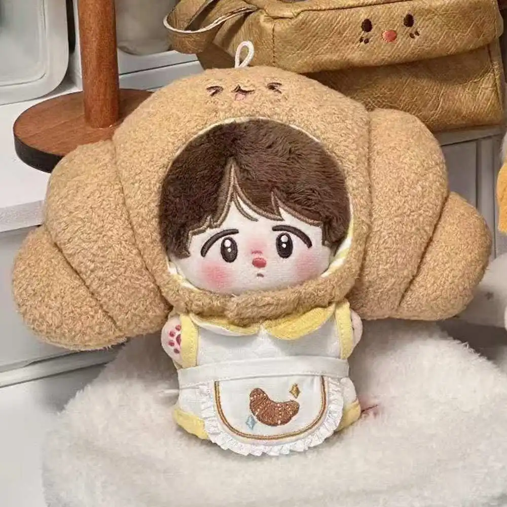 

10cm Kawaii Doll Clothes Cartoon Bread Head Hat Suit Plush Keychain Pendant Cute Idol Doll Clothes Decor for Girl Gift