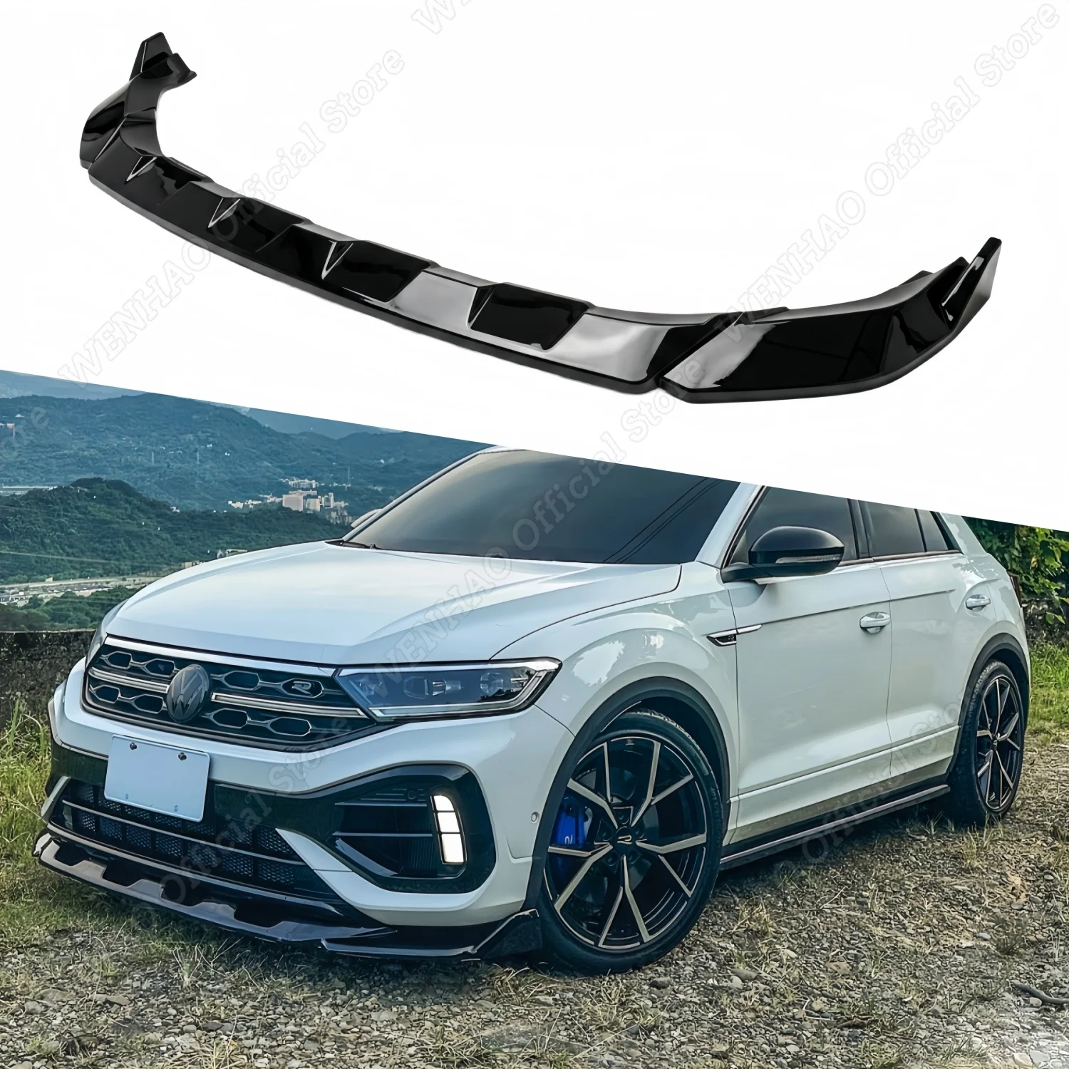 3Pcs Maxton Style Gloss Black Car Front Bumper Lip Splitter For Volkswagen T-Roc R/R-Line Mk1 Facelift 2021-2026 Tuning Bodykits