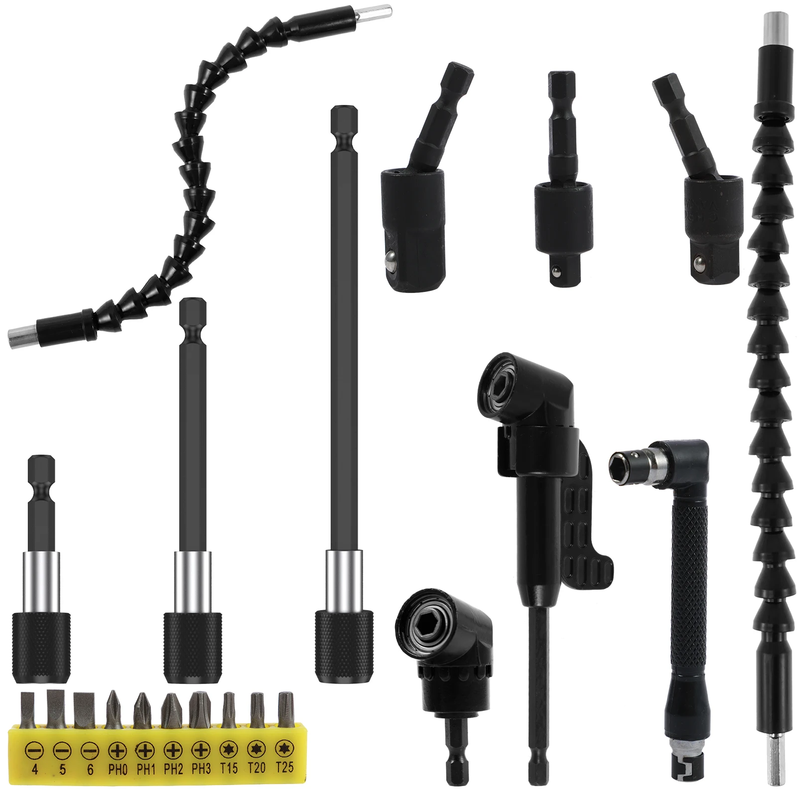 

21Pcs Flexible Drill Bit Extension Kit Soft Shaft Screwdriver Extender with 105° Right Angle Drill Attachment Drill Bit Holder