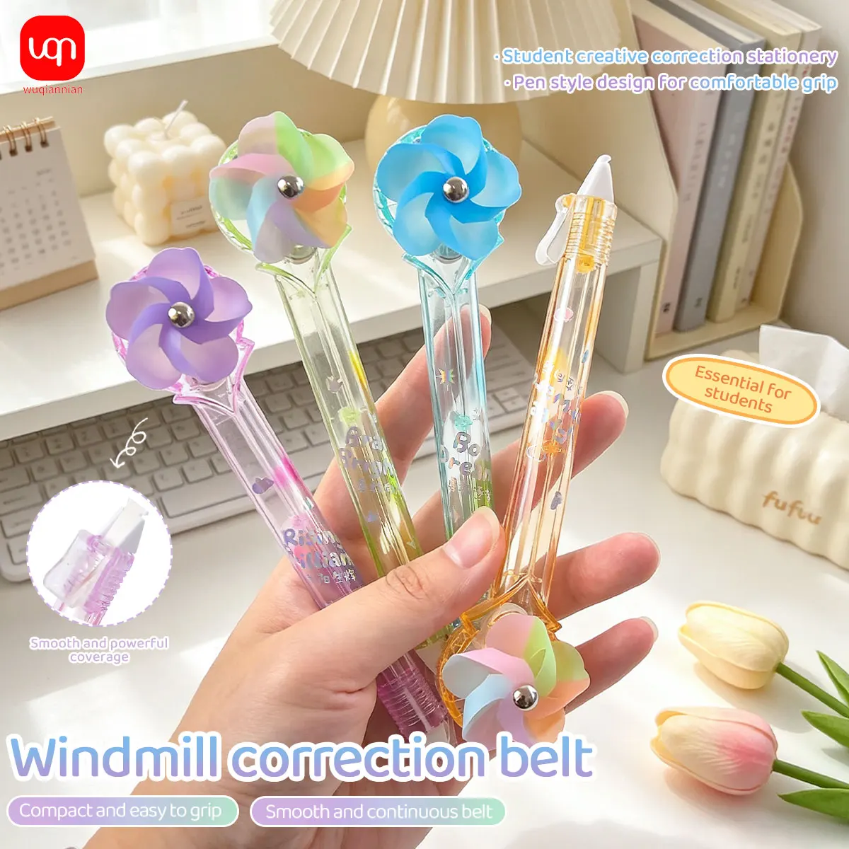 Kawaii Rotating Pinwheel Correction Tape Pen, Portable Smooth Correction Tape, Student School Office Stationery