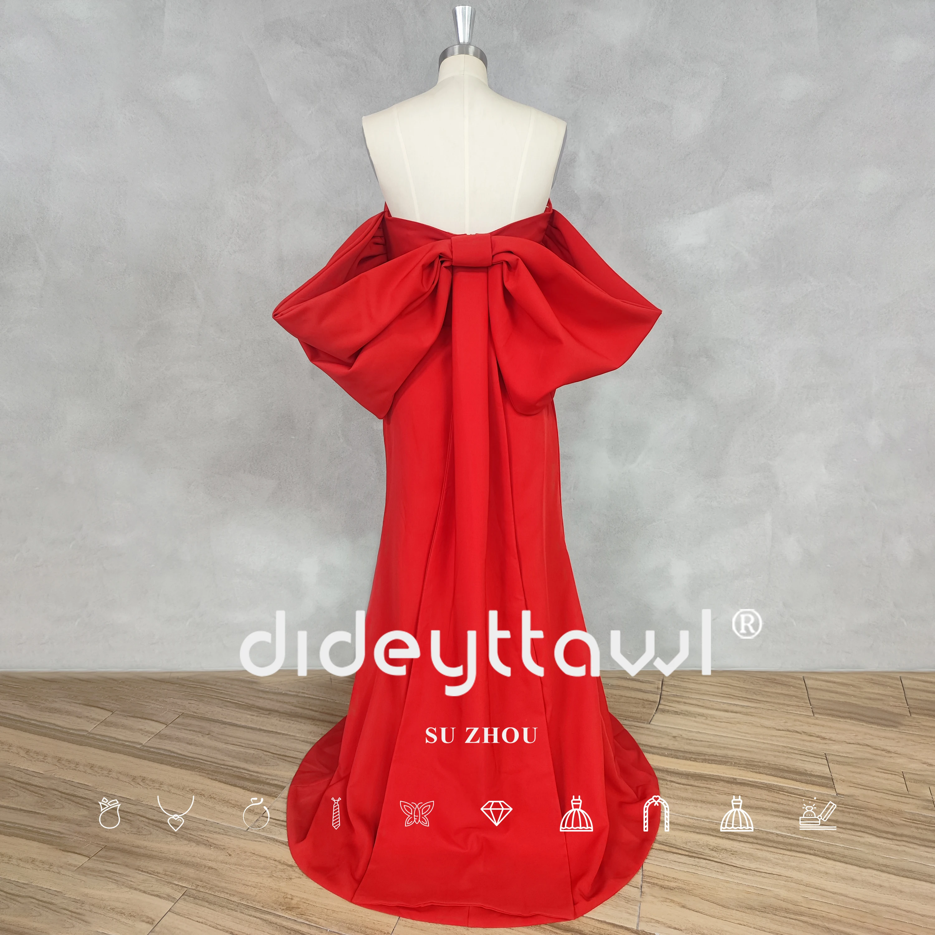 DIDEYTTAWL Real Photos Off-Shoulder Short Sleeves Prom Dress Sheath High Side Slit Floor-Length Evening Gown Custom Made