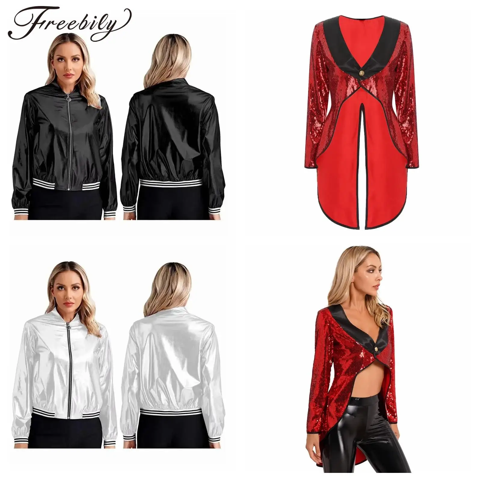 

Женские бейсбольные куртки, пальто, модная уличная одежда, металлические костюмы для ночного клуба, дискотека, рейв-музыкального фестиваля, верхняя одежда, блестящая куртка