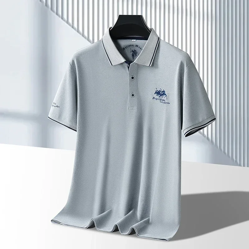 

High End Brand Iron Free Polo Shirt Men's Summer New Item, Collar Short Sleeved T-shirt Men's Top, Pure Cotton Plus Size T-shirt