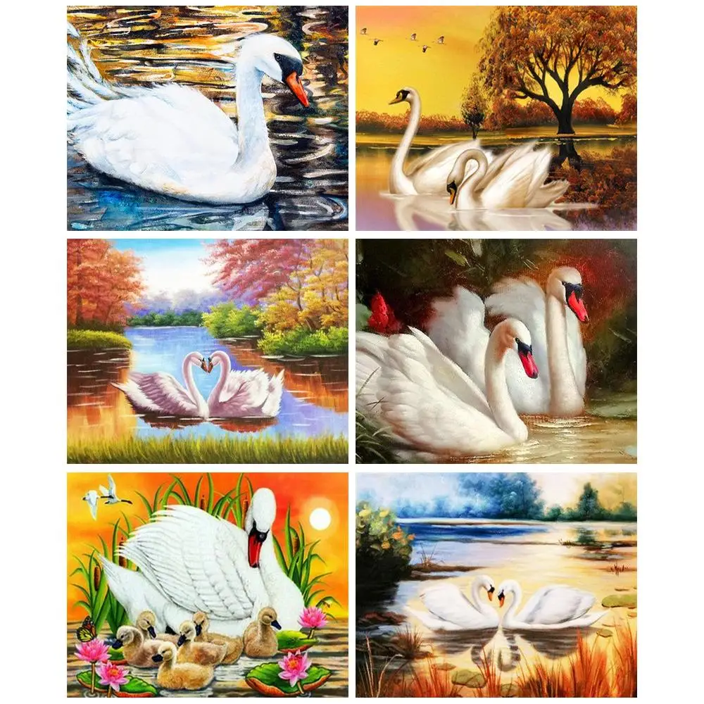 

RUOPOTY Oil Painting By Numbers Swan Acrylic Paints Drawing By Numbers Living Room Decoration