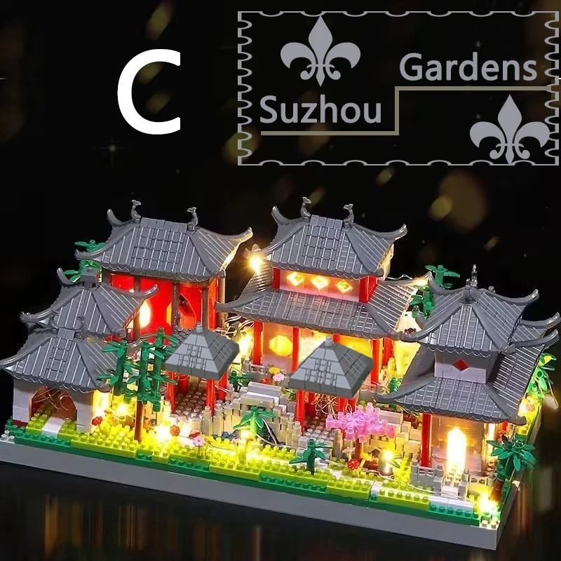 Set di blocchi di costruzione cinese Suzhou Garden Micro Mini 2100 pezzi, modelli da collezione di famosi classici, regali per adolescenti e adulti