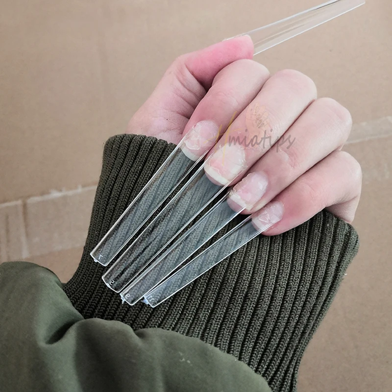 Picture 6: 3XL Coffin Nail No C Curve Straight Square Press on Nails Extra Long Clear Half Cover False Nails Manicure Salon Supply