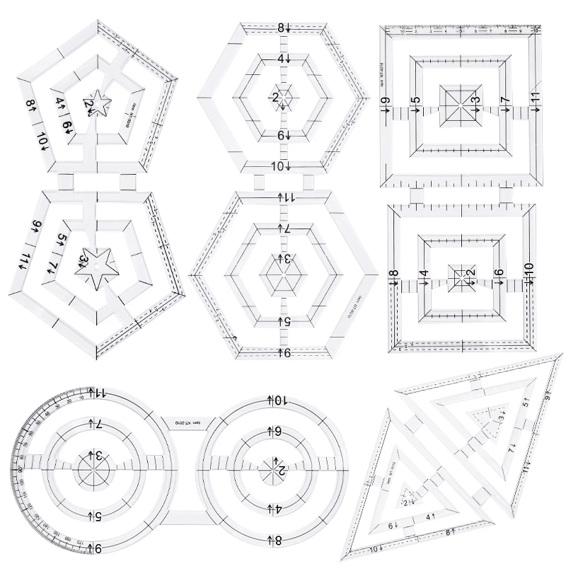 1Pc Acrylic Transparent Patchwork Rules Sewing Parts Twin Ruler Double-Pentagon Double Circle Ruler Sewing Measuring Supplies