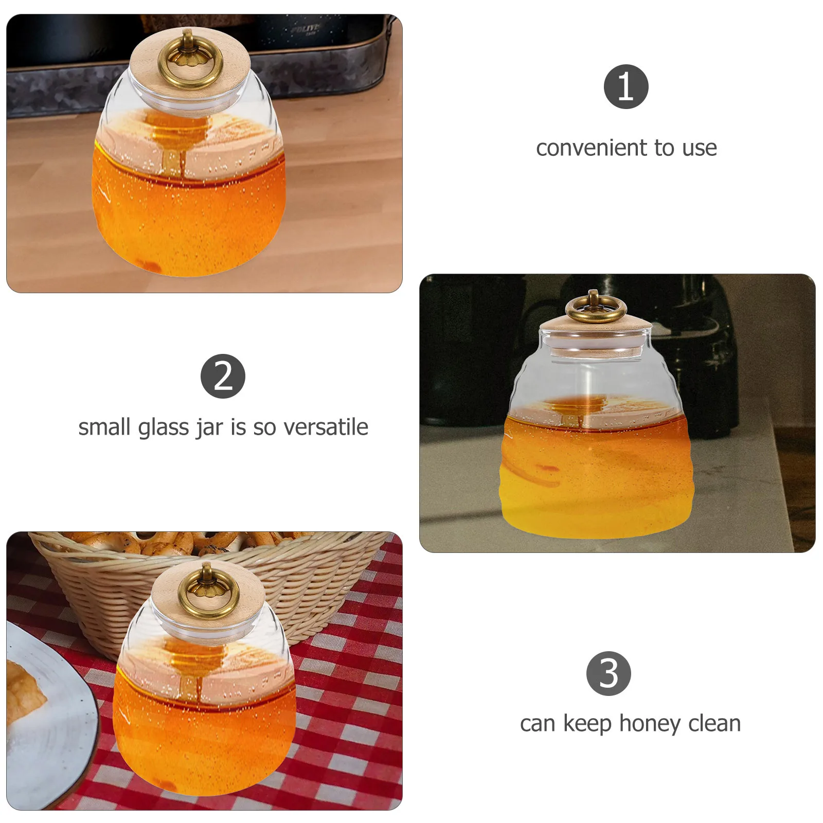 

1pcs Glass Honey Jar 500Ml Transparent Food Grade Storage Container Bamboo Lid Leak Proof Kitchen Honey Dispenser Reusable