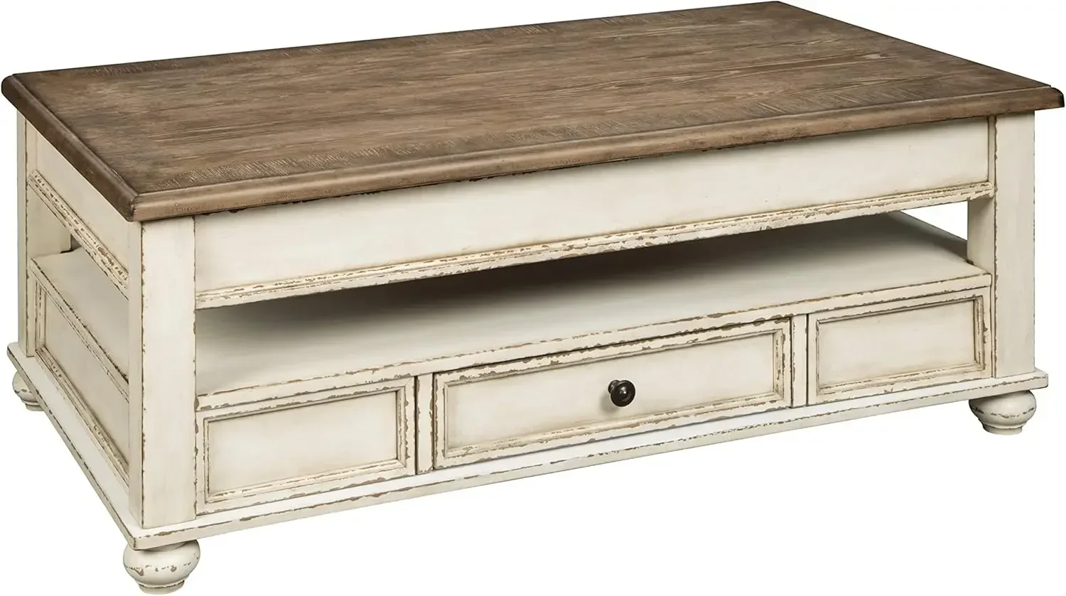 Signature Design by Ashley Realyn Vintage Farmhouse Rectangular Lift Top Coffee Table with Storage Drawer, White