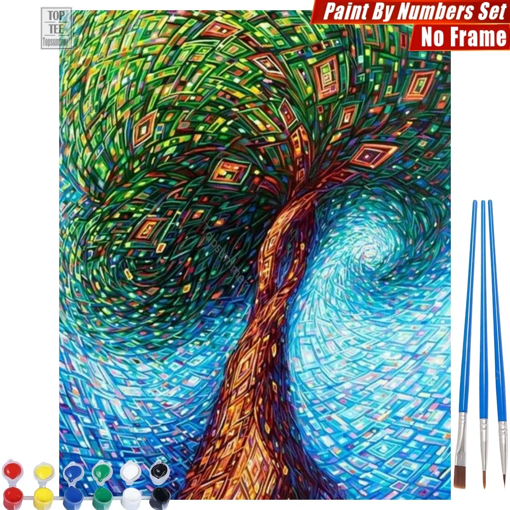 

Vibrant Spiral Tree DIY Painting By Numbers Kit - Multicolored Geometric Leaves Quality Family Time Day Of The Dead Gift For Man