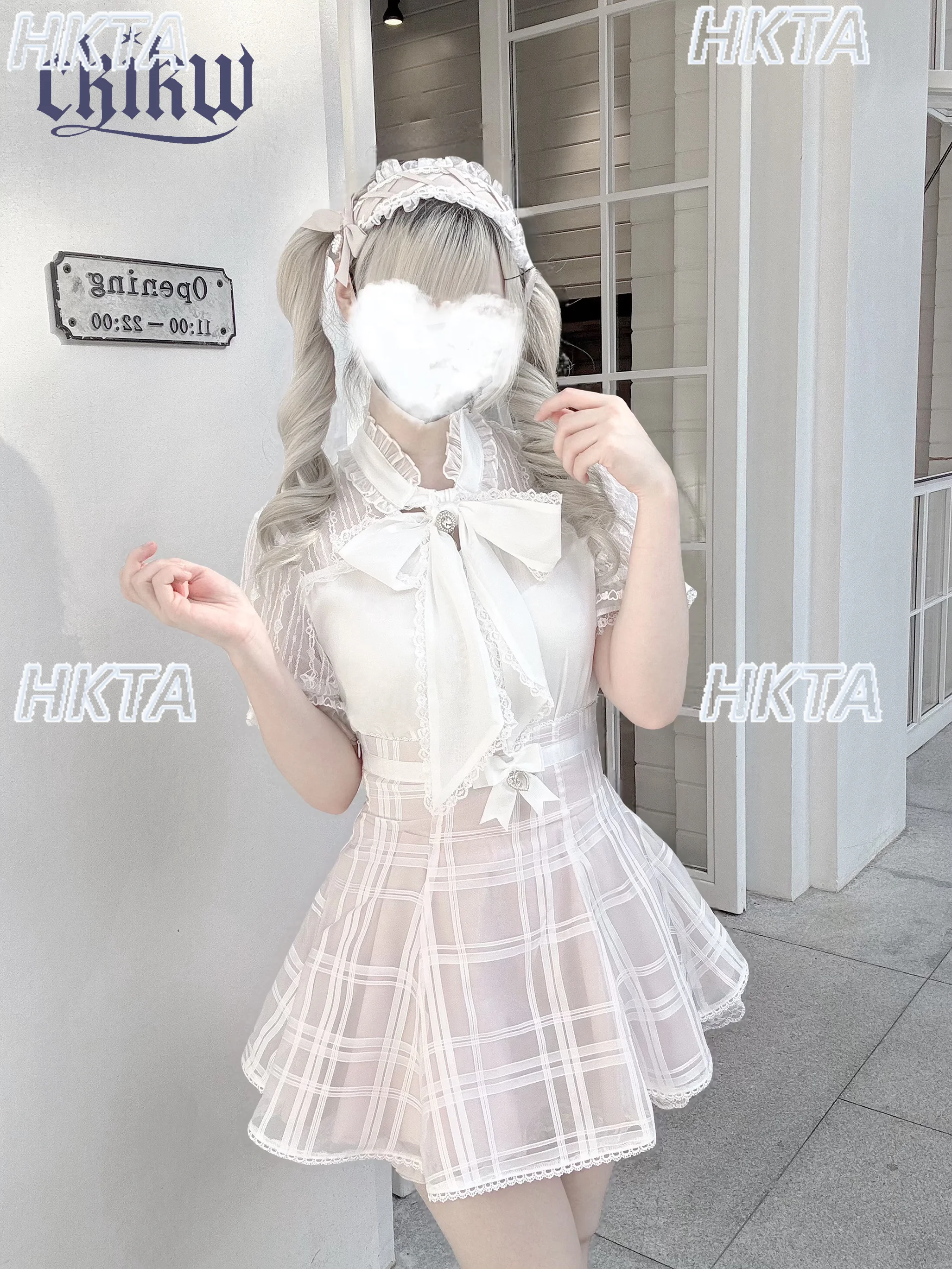 Minigonna a pieghe con cintura in vita scozzese in stile giapponese da donna Dolce e carino con cuciture in pizzo con fiocco A Line Lolita Gonne per ragazze