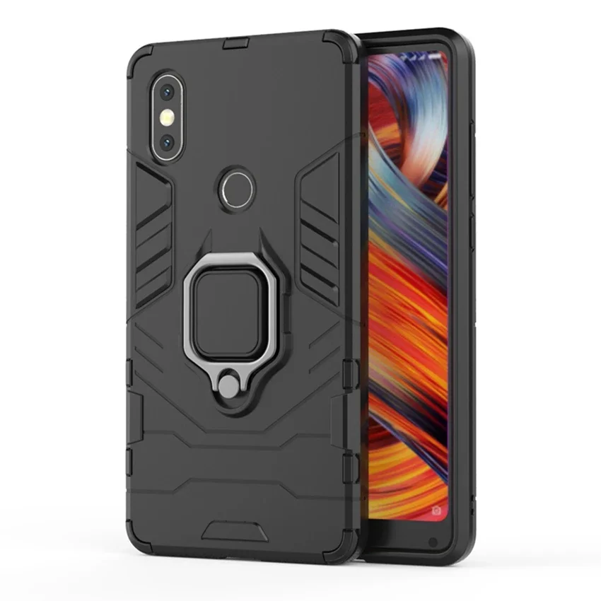 Hybrid Shockproof phone case for xiaomi mi mix 2 / mi mix 2s hard back cover with magnetic car holder armor ring kickstand shell