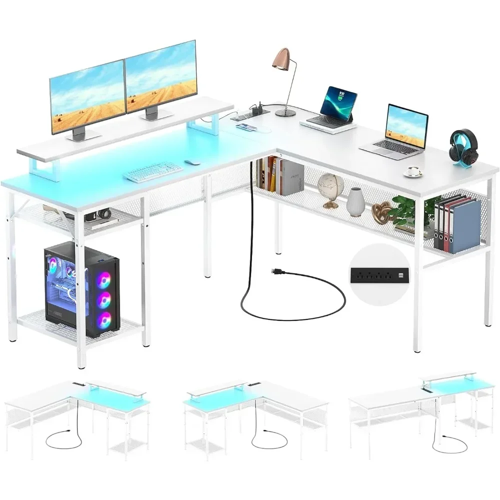 

L-Shaped Computer Desk Modern Corner Desk Home Office Writing Sturdy Workstation with Movable Table Room Desks