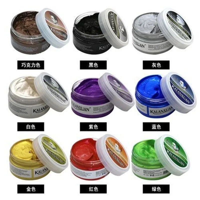 9 สีผมสี WAX Dye ชั่วคราว Moulding PASTE 8 สี Blue Burgundy ยายสีเทาสีเขียวขน Dye WAX โคลนจัดแต่งทรงผม Pomade