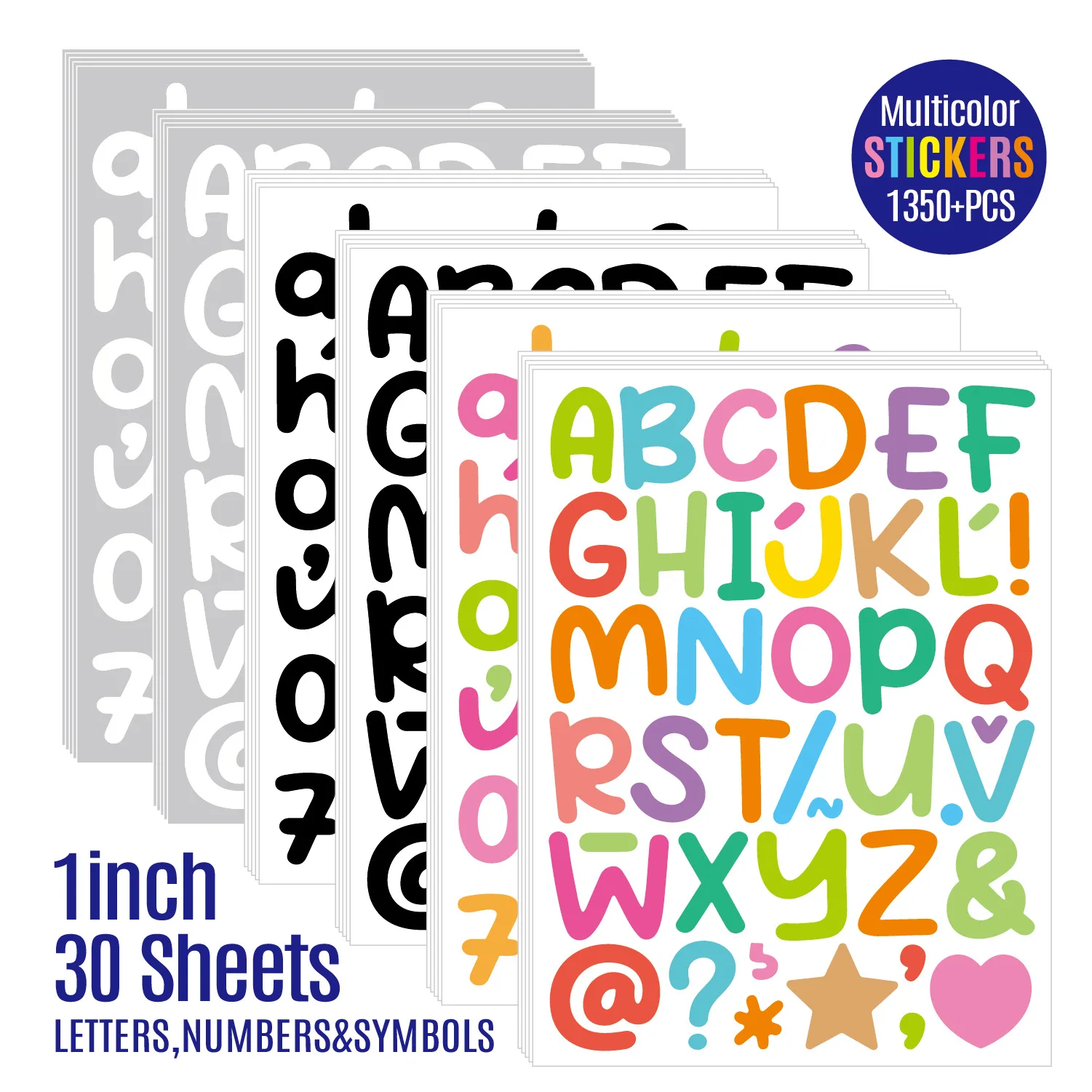 1 Inch Laminated Cute Letter Number Stickers Waterproof Vinyl for Children Coin Bank Pen Container Cup Decoration Craft