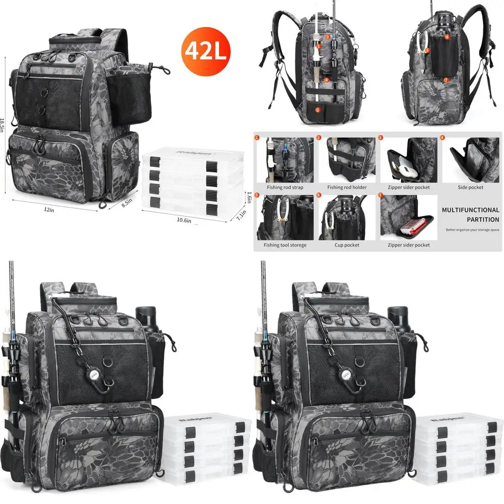 

Angler's Tackle Backpack with Fishing Rod Holders, Drink Holder, and Storage for Fishing Gear