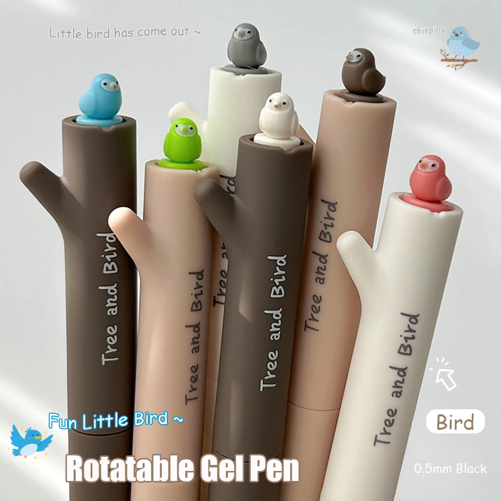 

2 шт. Креативная гелевая ручка Little Bird 0,5 мм с низкой центральной гравитацией, быстросохнущая ручка, забавный дизайн дерева и птицы, милая ручка для маленькой птицы CS Tip